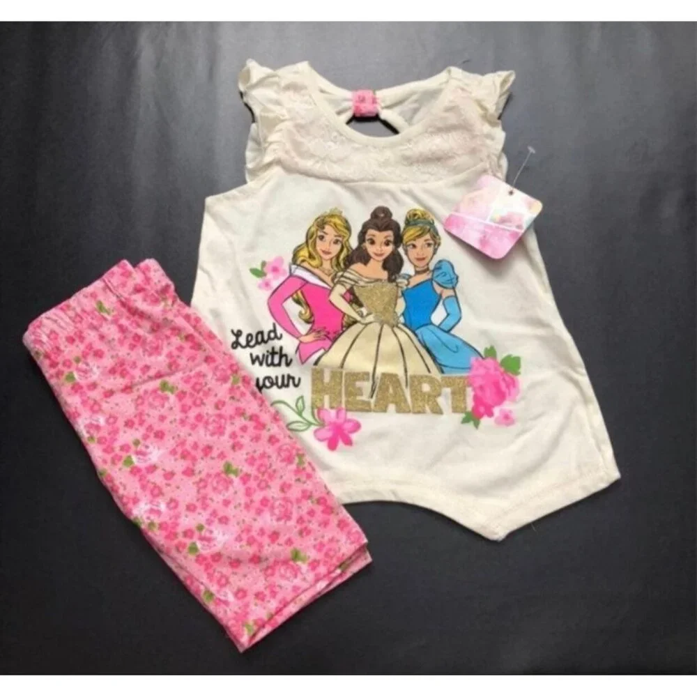 NWT Disney Princesses Glitter Tunic & Shorts Set Girls Size 5